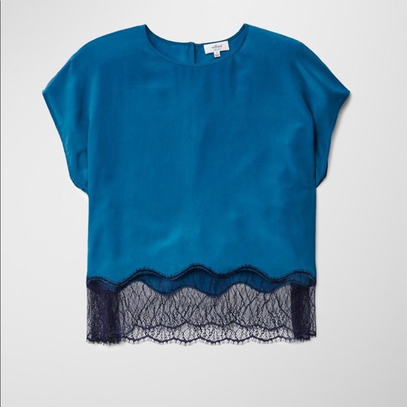 Aritzia Tops - • Wilfred • Yvette Silk Lace Hem Blouse Teal Blue